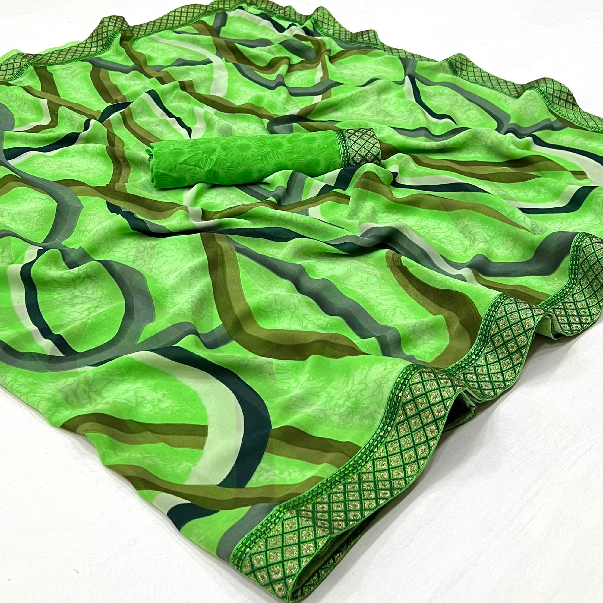 Green Printed Georgette Saree