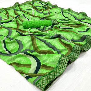 Green Printed Georgette Saree