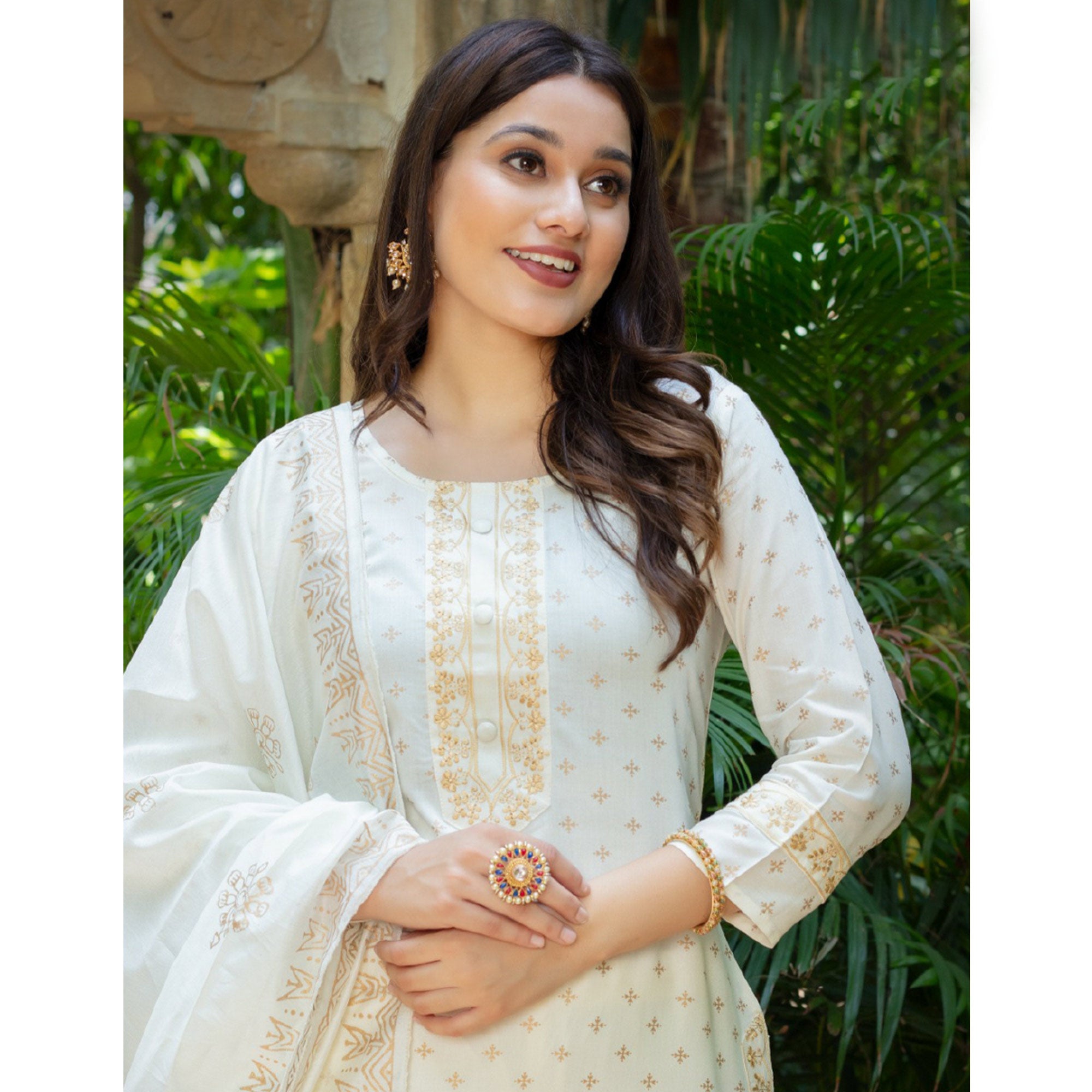 White Printed Rayon Salwar Suit