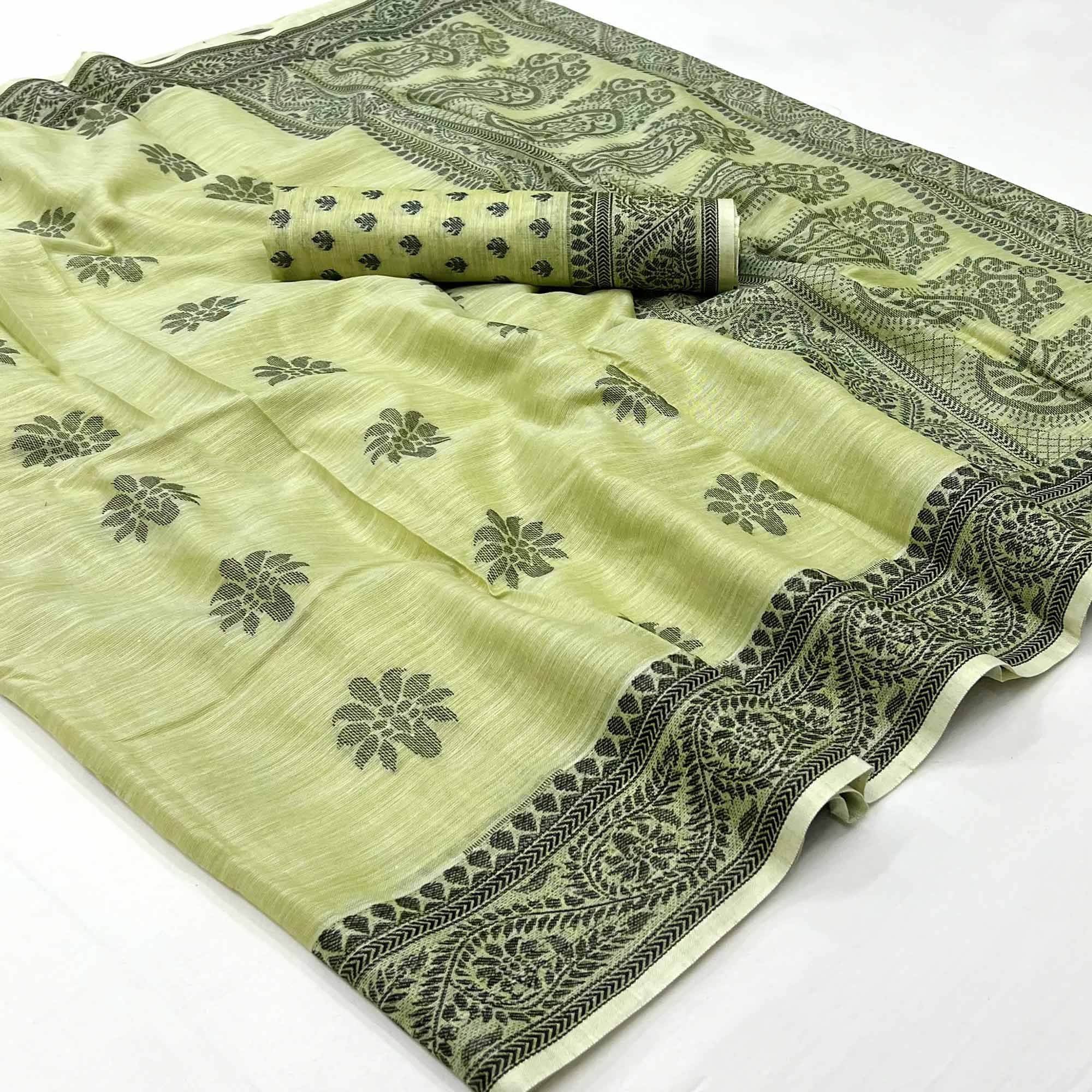 Pista Green Thread Woven Cotton Silk Saree