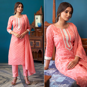 Pink Embroidered Pure Cotton Suit