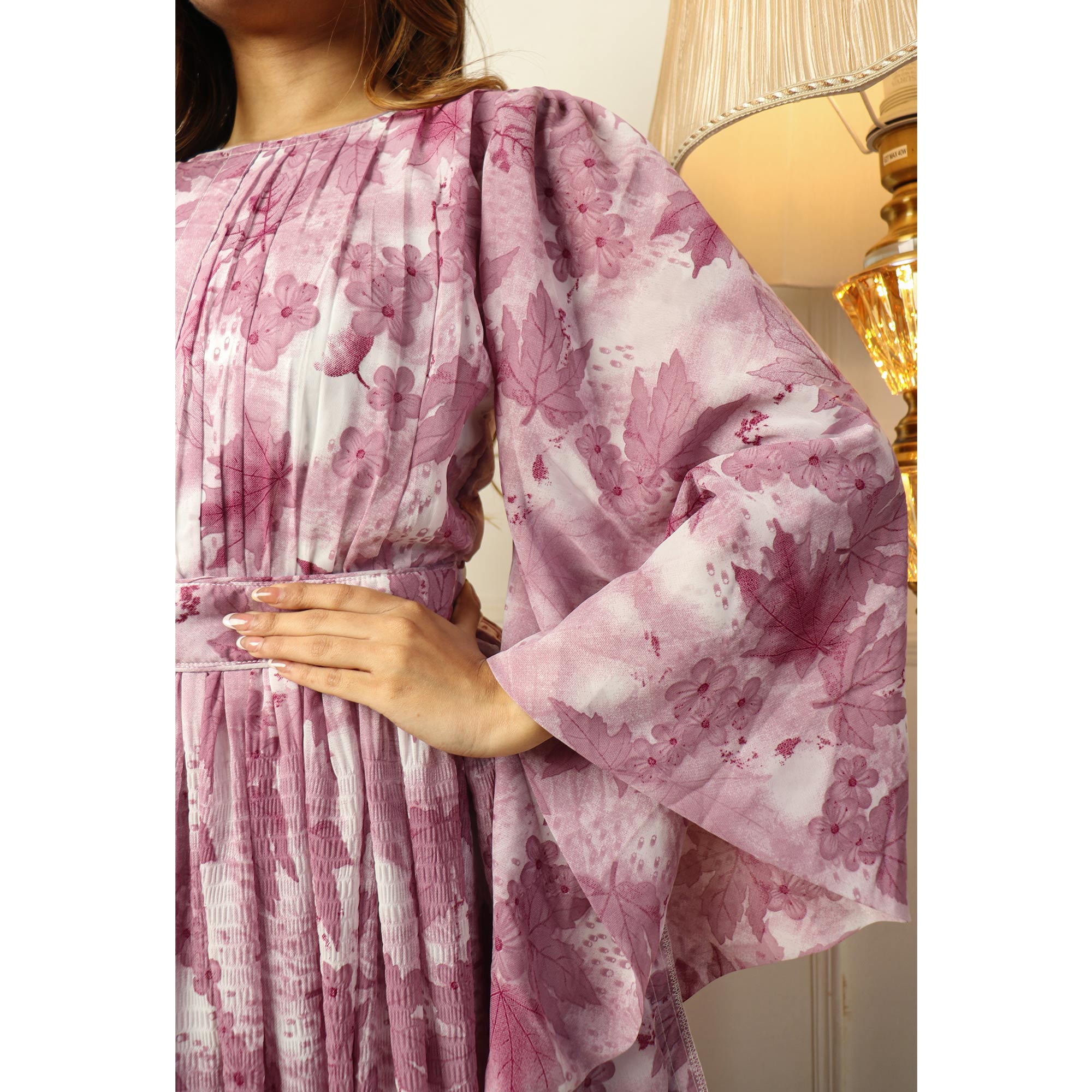 Mauve Floral Printed Georgette Gown