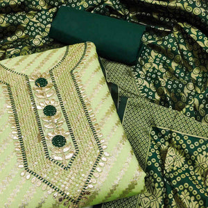 Green Woven With Embroidered Chanderi Dress Material