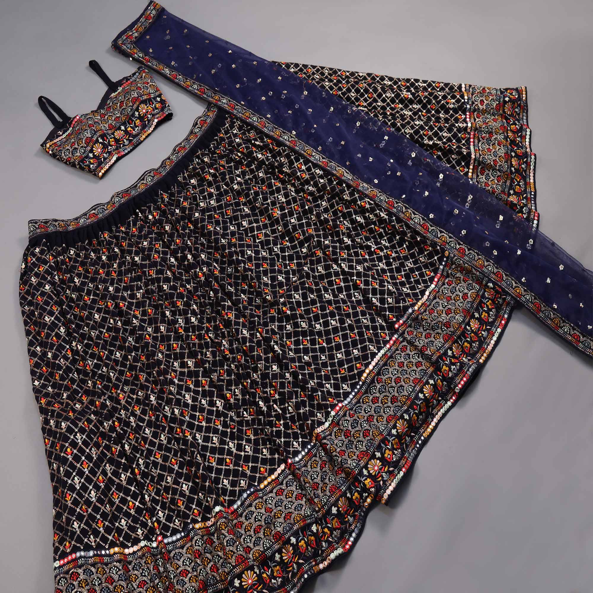 Navy Blue Sequins Embroidered Georgette Lehenga Choli