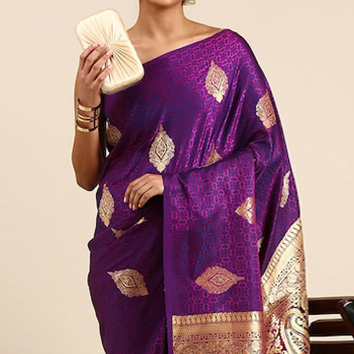 Purple Woven Kanjivaram Silk Saree WithTassels