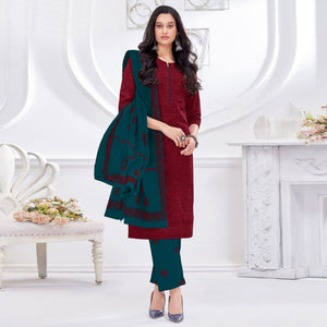Maroon Printed Cotton Suit