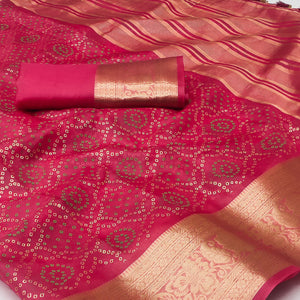 Pink Bandhani Printed Organza Saree With Tassels