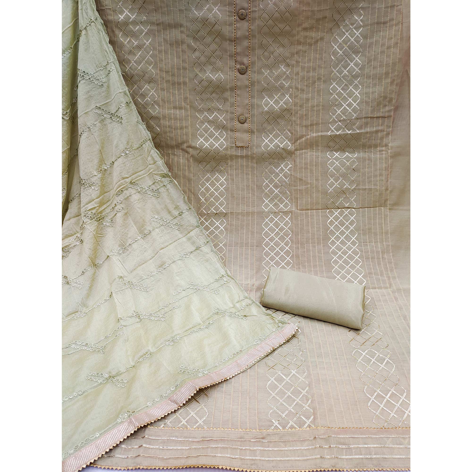 Chikoo Gota Work Chanderi Dress Material