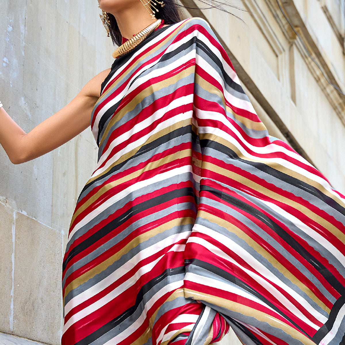 Multicolor Printed Crepe Saree