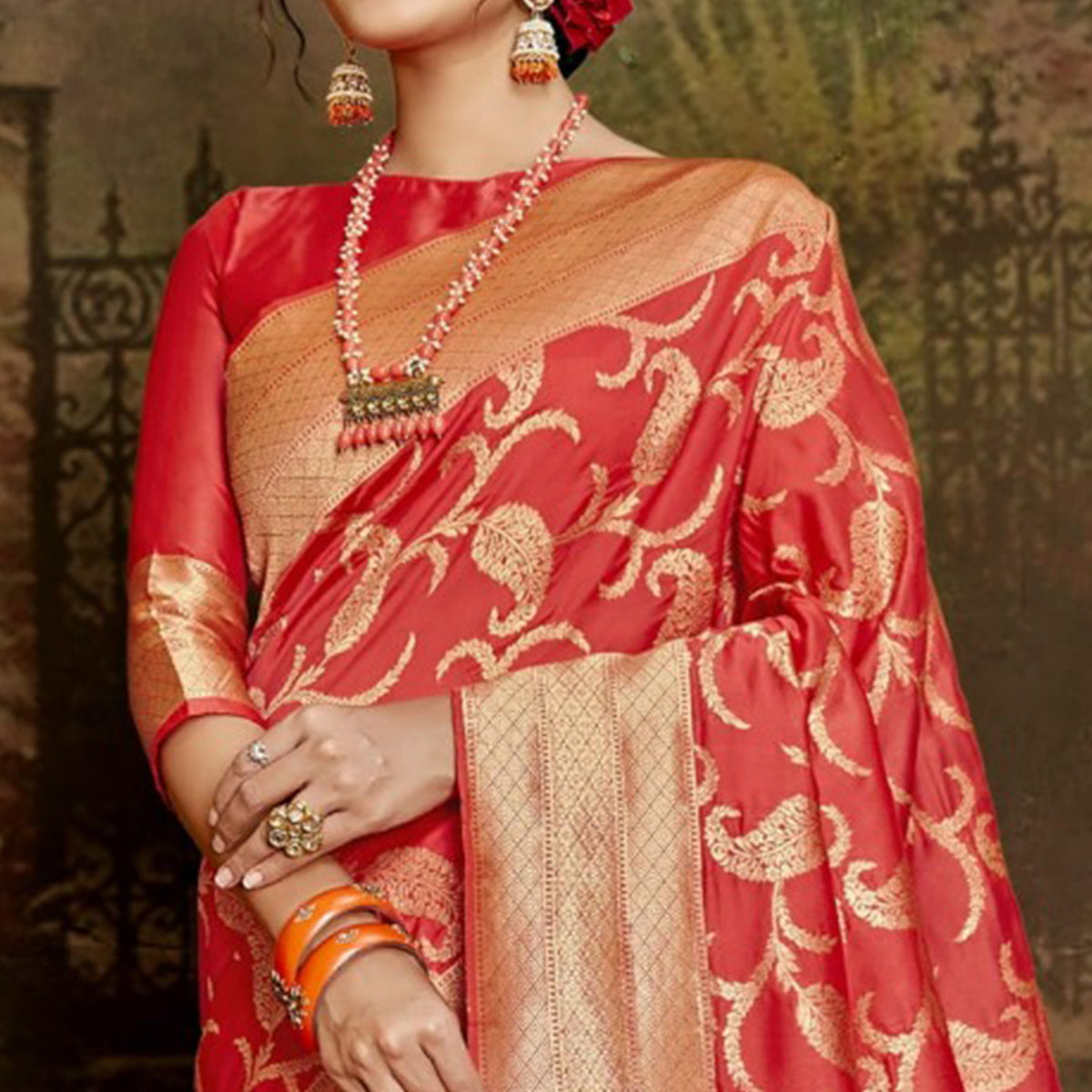 Pink Woven Banarasi Silk Saree With Tassels