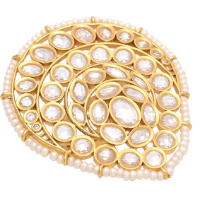Gold Polish Kundan Meena Pearl Adjustable Ring