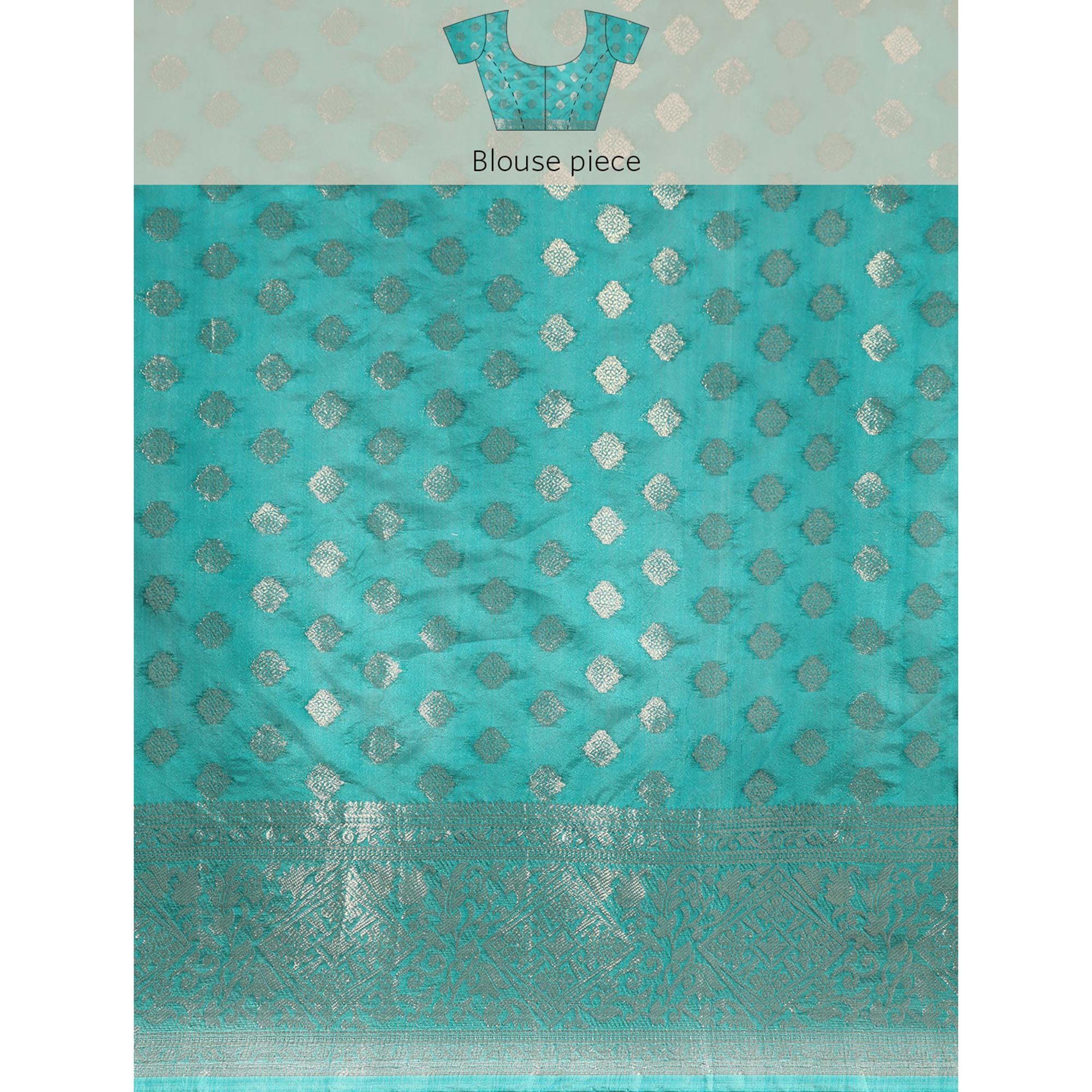 Turquoise Woven Organza Silk Saree With Tassels