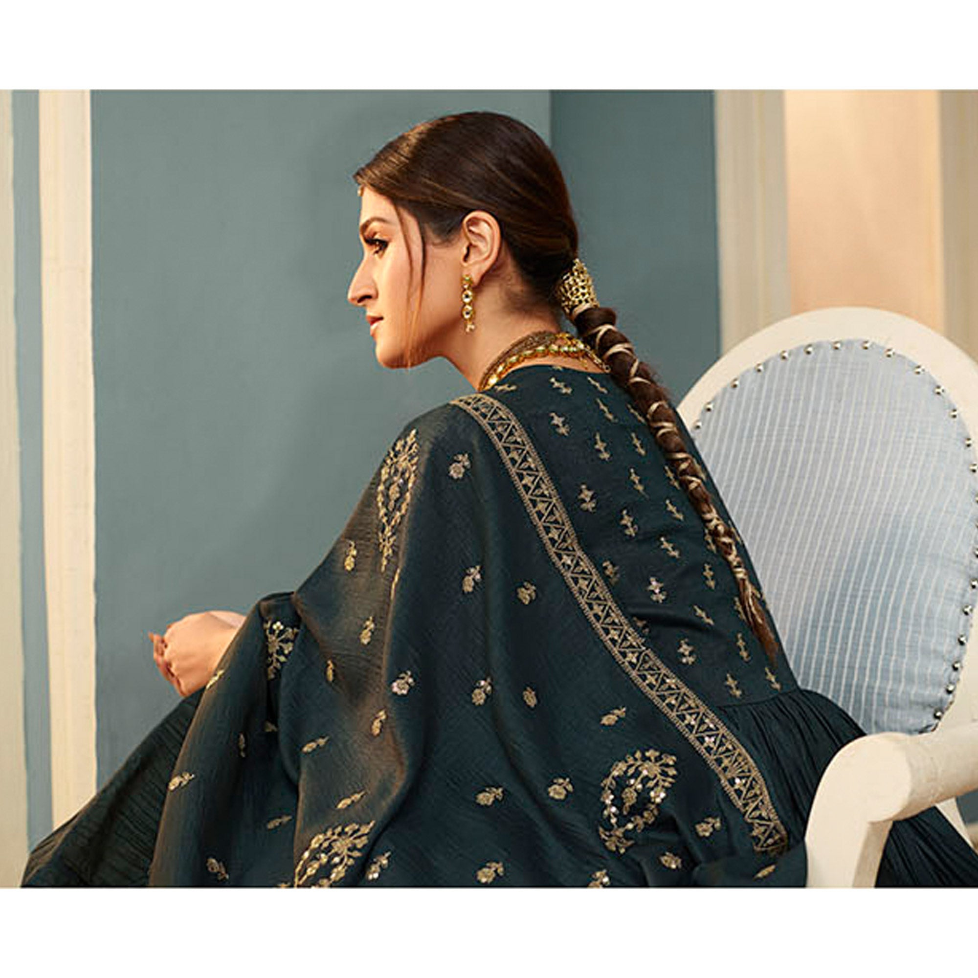 Grey Embroidered Georgette Gown