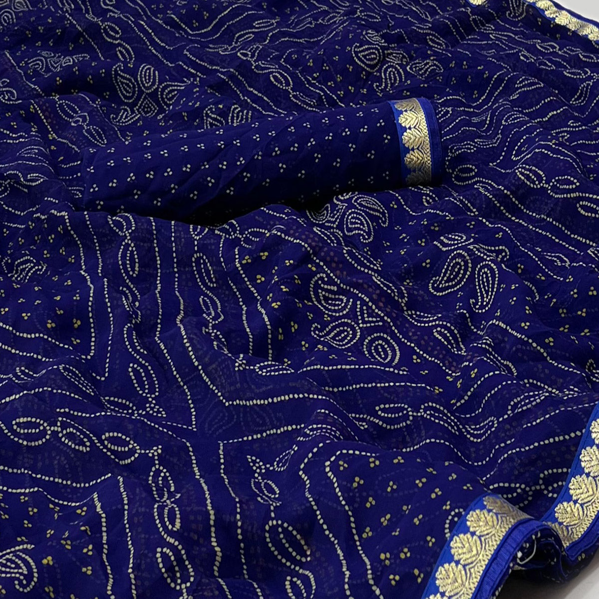 Blue Bandhani Printed Georgette Saree With Designer Border