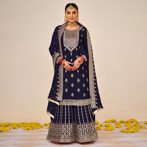 Blue Embroidered Georgette Sharara Suit