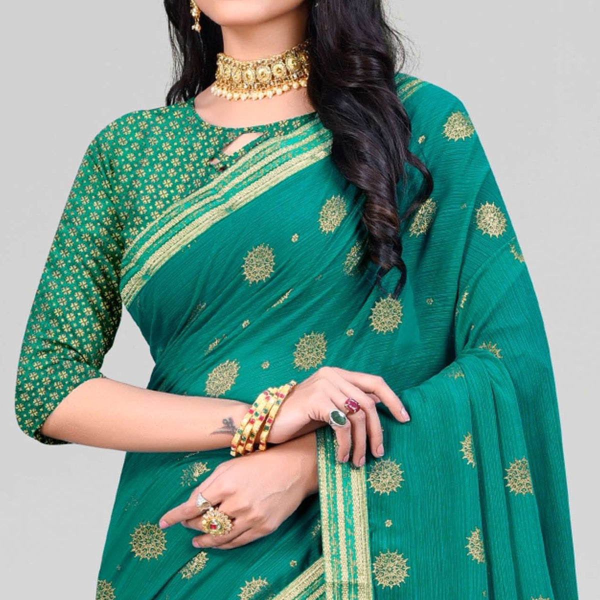 Rama Blue Woven Chiffon Saree