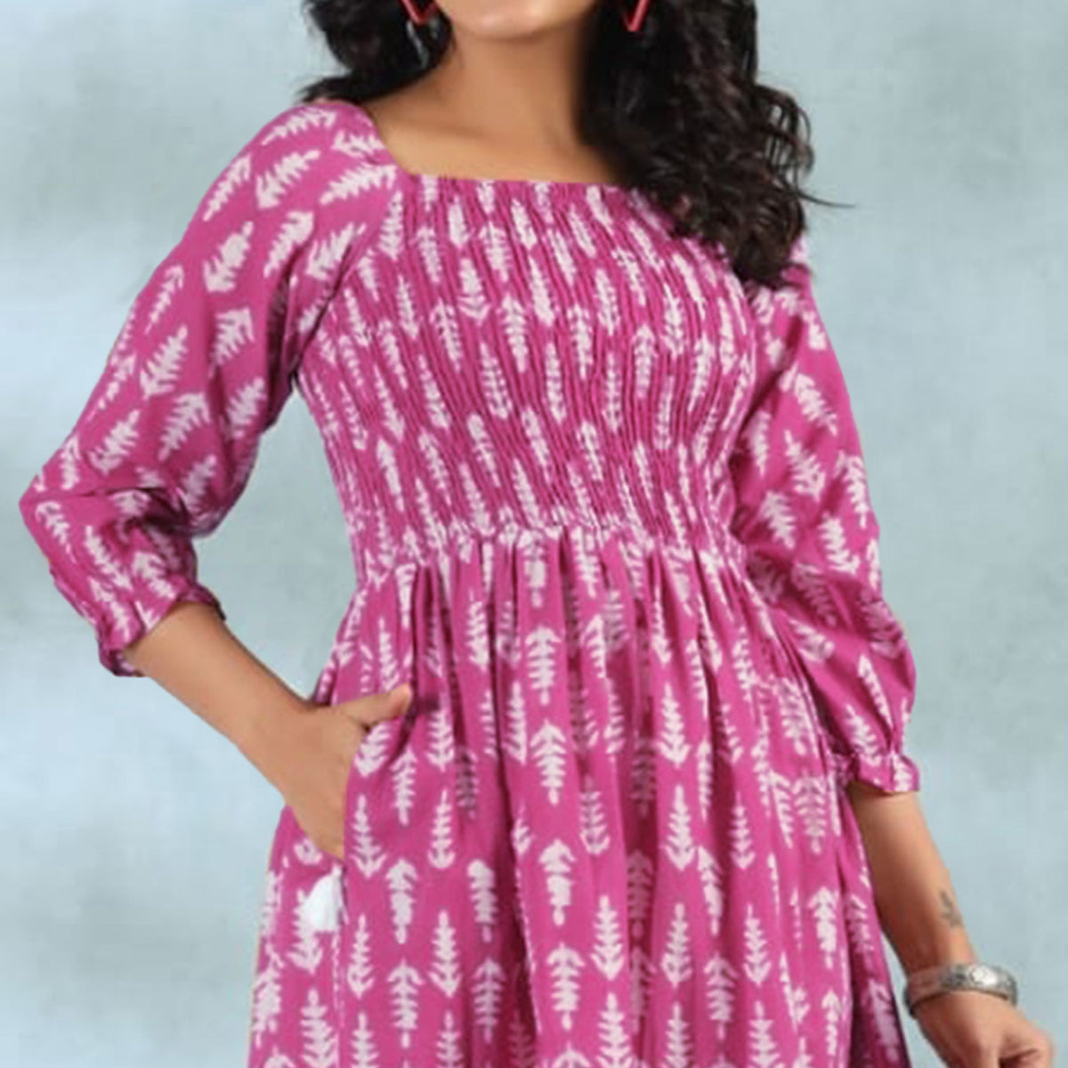 Pink Printed Pure Cotton Dress