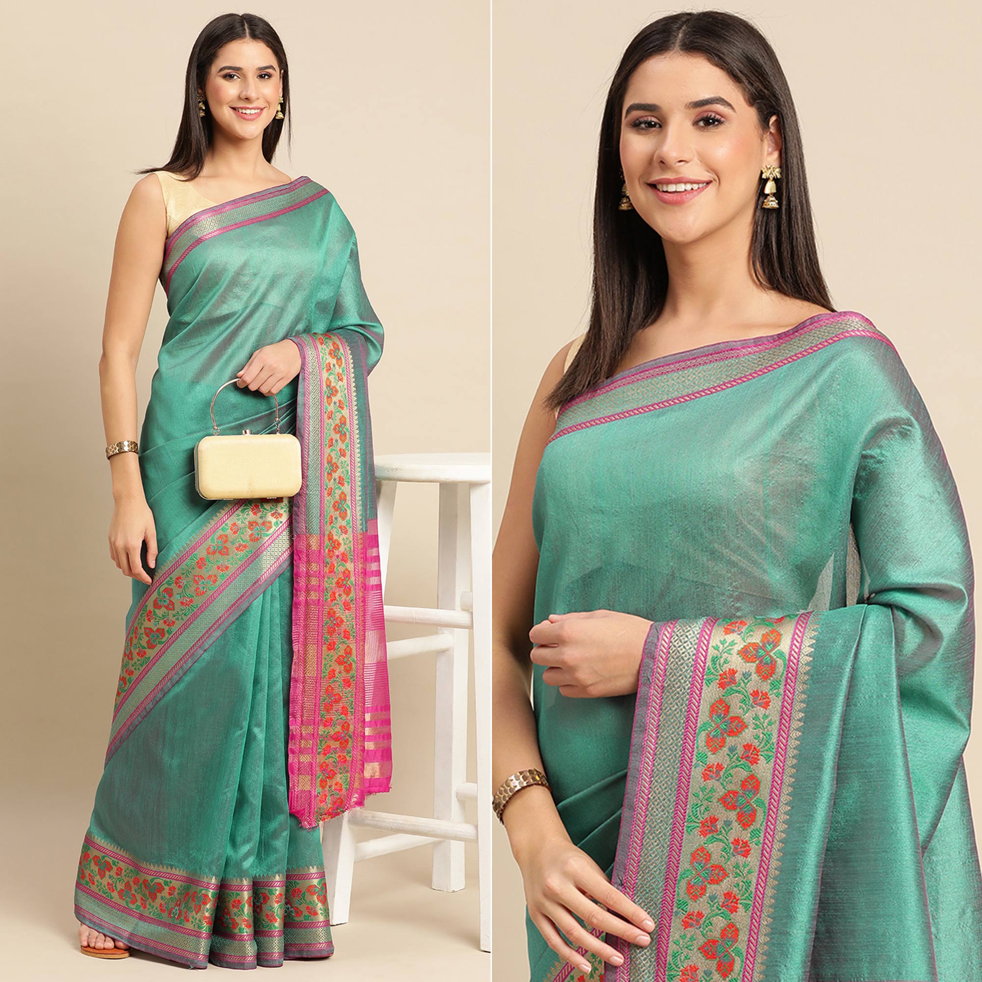 Rama Woven Cotton Silk Saree
