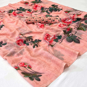 Peach Floral Digital Printed Georgette Saree
