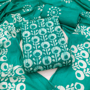 Turquoise Printed & Embroidered Pure Cotton Dress Material