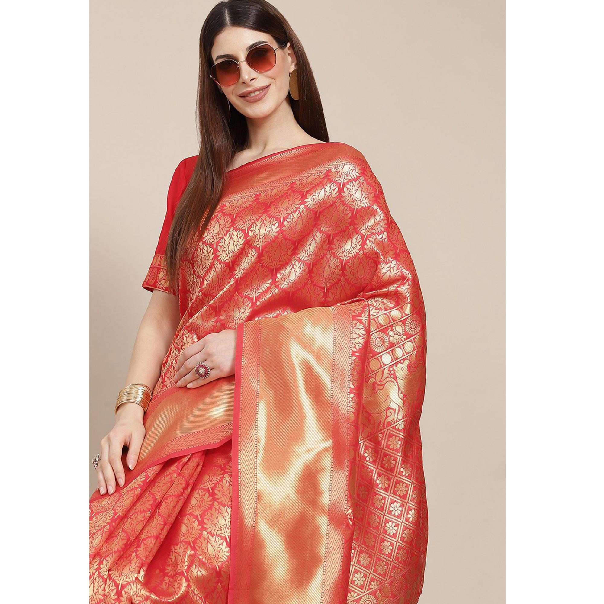Red Woven Banarasi Silk Saree