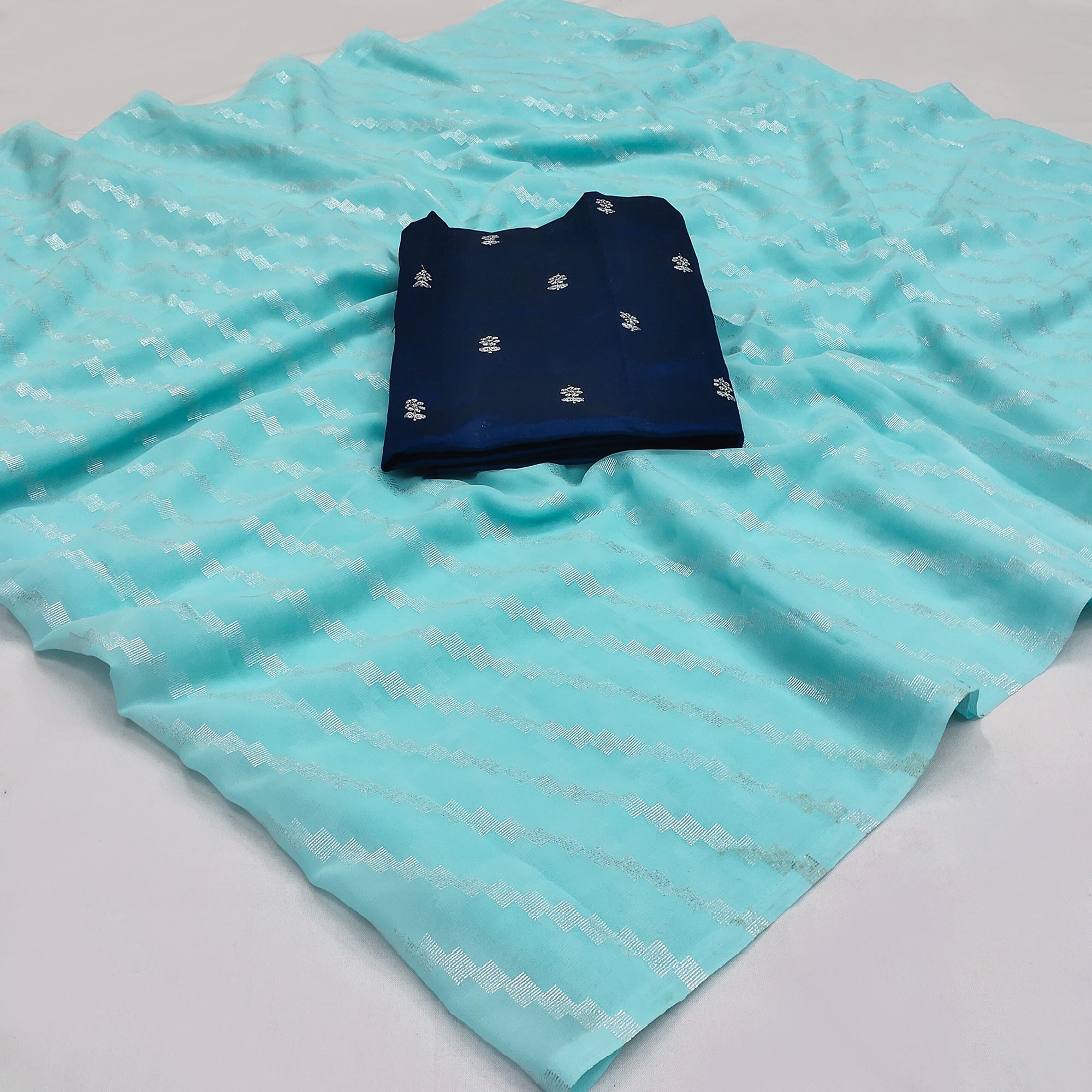 Blue Foil Printed Georgette Saree