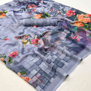 Blue Digital Printed Georgette Saree