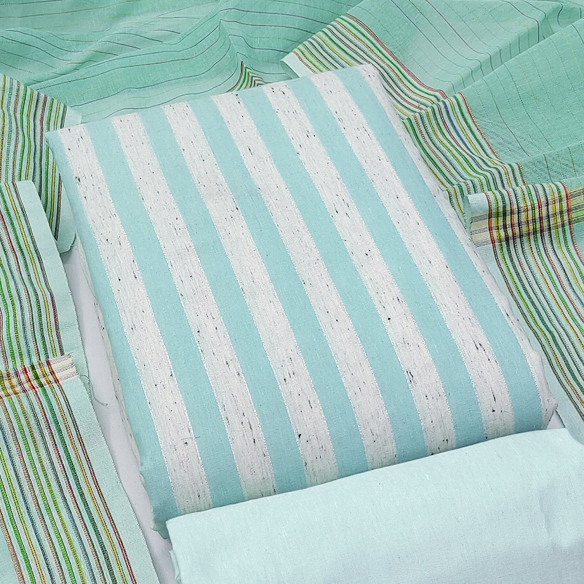 Firozi Striped Printed With Woven Cotton Blend Dress Material