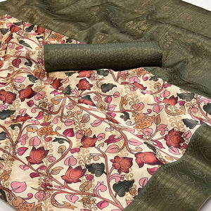 Cream Digital Printed Cotton Silk Saree