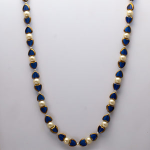 Blue Heart Stones With Pearl Mala