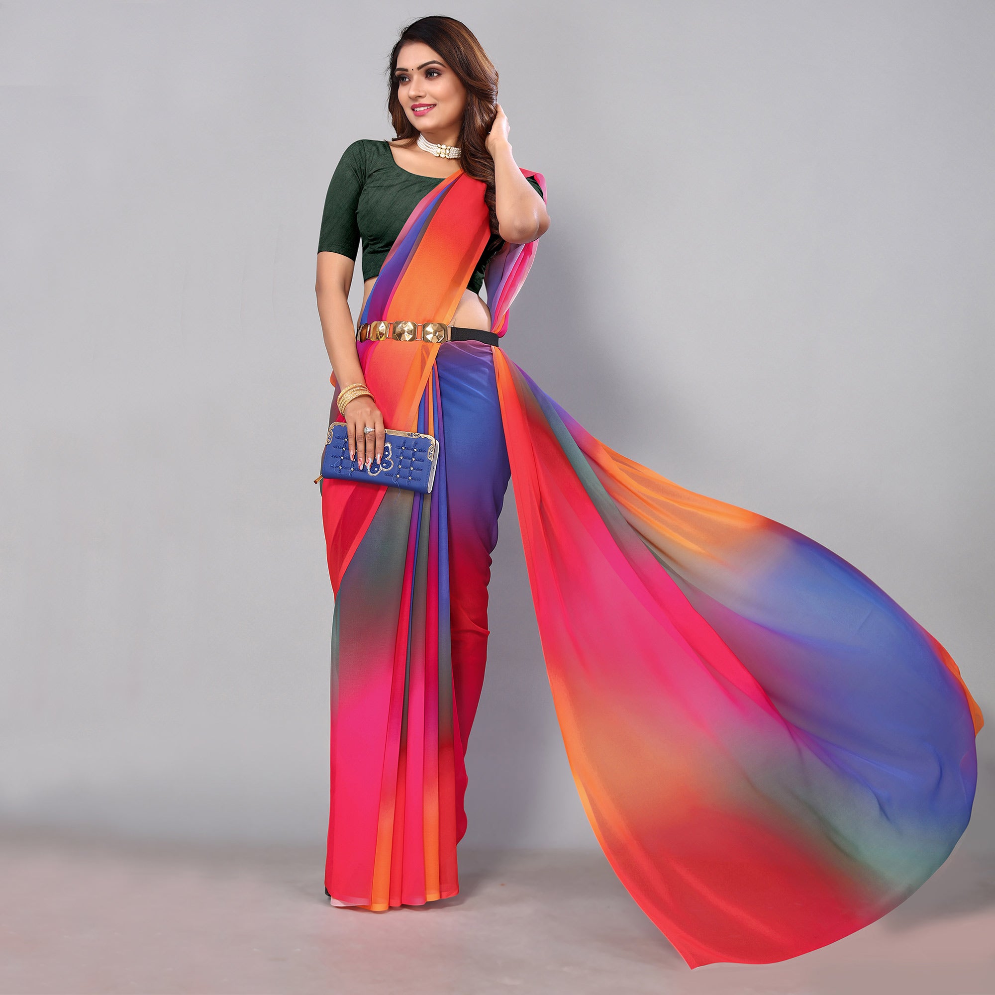 Multicolored Digital Printed Georgette Saree