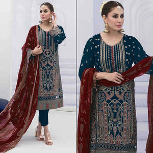 Blue Embroidered Georgette Semi Stitched Pakistani Suit