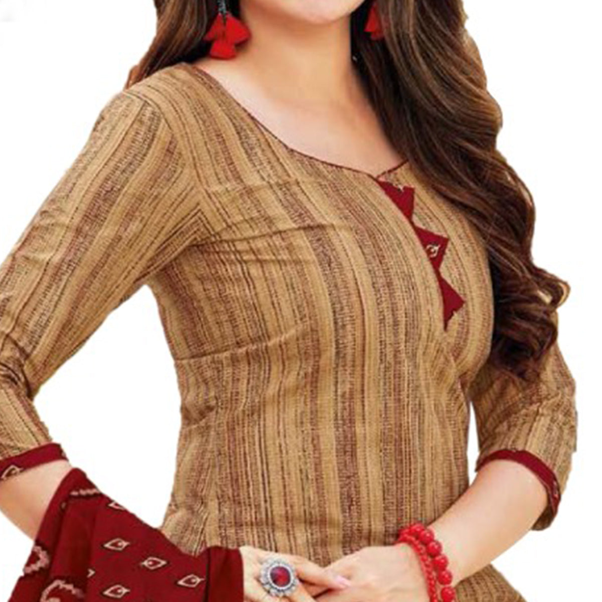 Brown Printed Crepe Patiala Dress Material