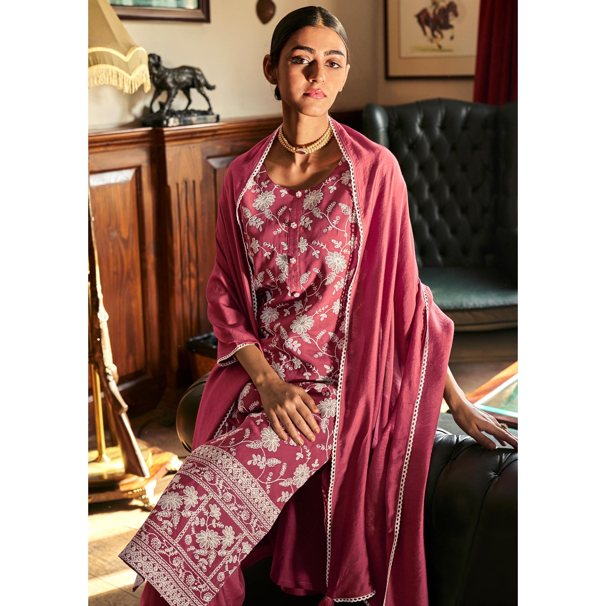 Pink Lucknowi Embroidered Modal Salwar Suit