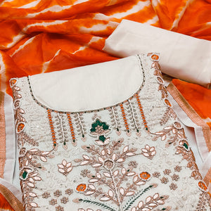 Offwhite Embroidered Chanderi Dress Material
