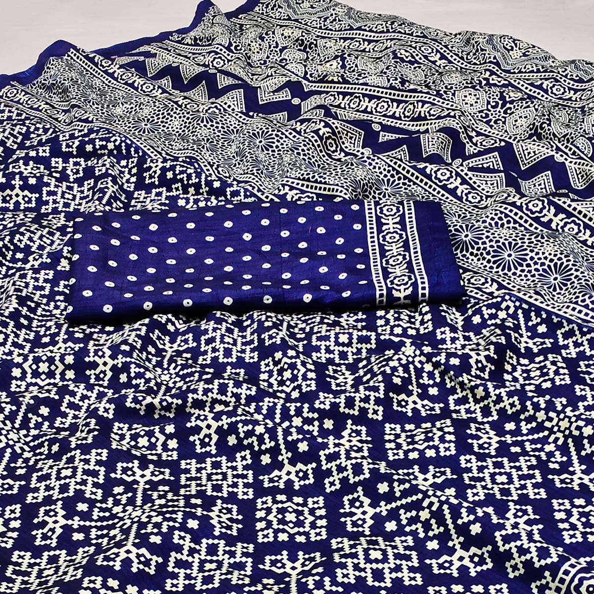 Royal Blue Printed Art Silk Saree