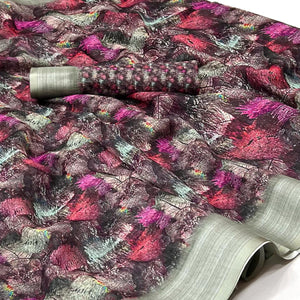Multicolored Digital Printed Linen Saree