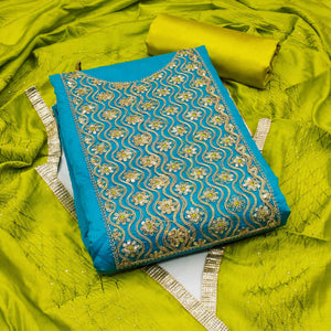 Sky Blue Sequins Floral Embroidered Modal Dress Material