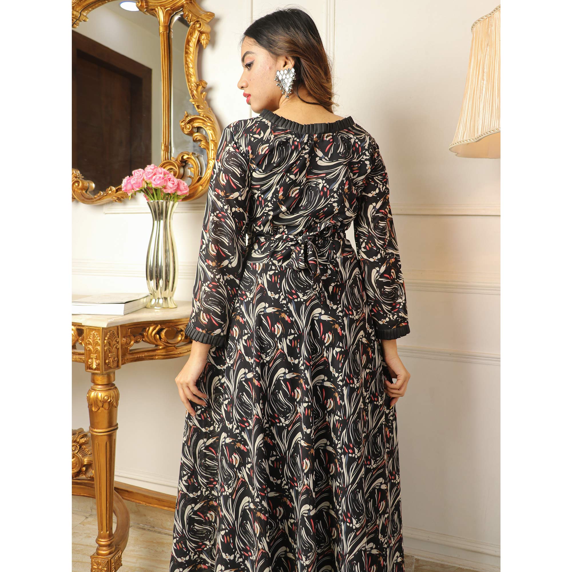 Black Printed Georgette Gown