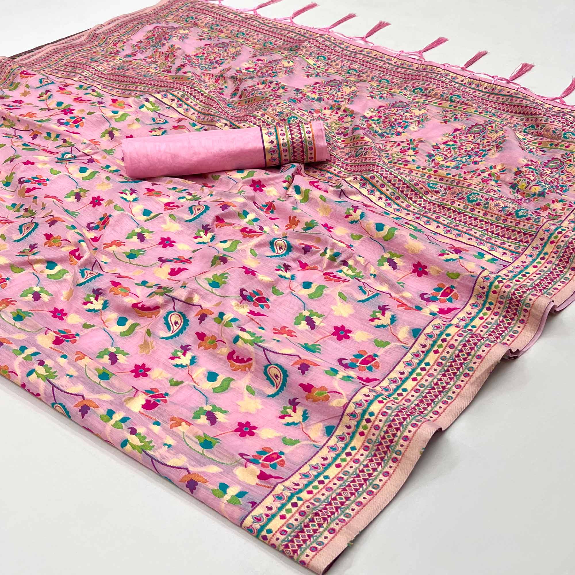 Pink Floral Woven Chanderi Saree