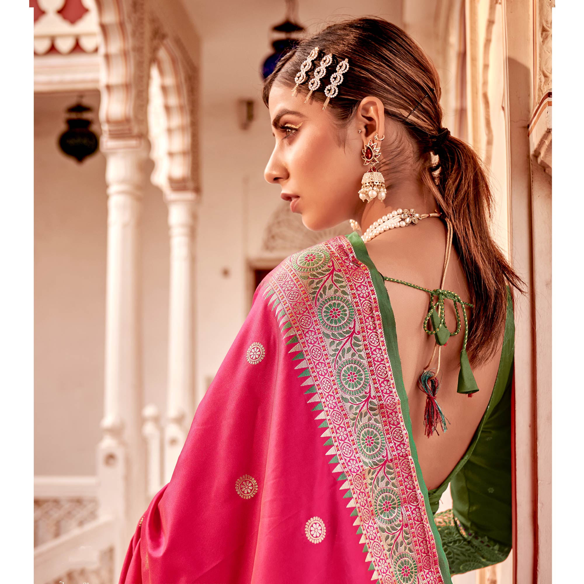 Pink Woven Banarasi Silk Saree