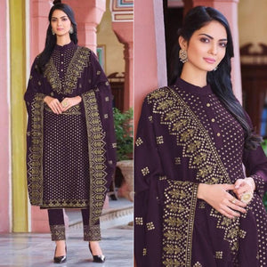 Purple Embroidered Georgette Salwar Suit