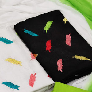 Dual Top White And Black Embroidered Cotton Blend Dress Material