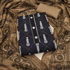 Black Printed Pure Cotton Dress Material
