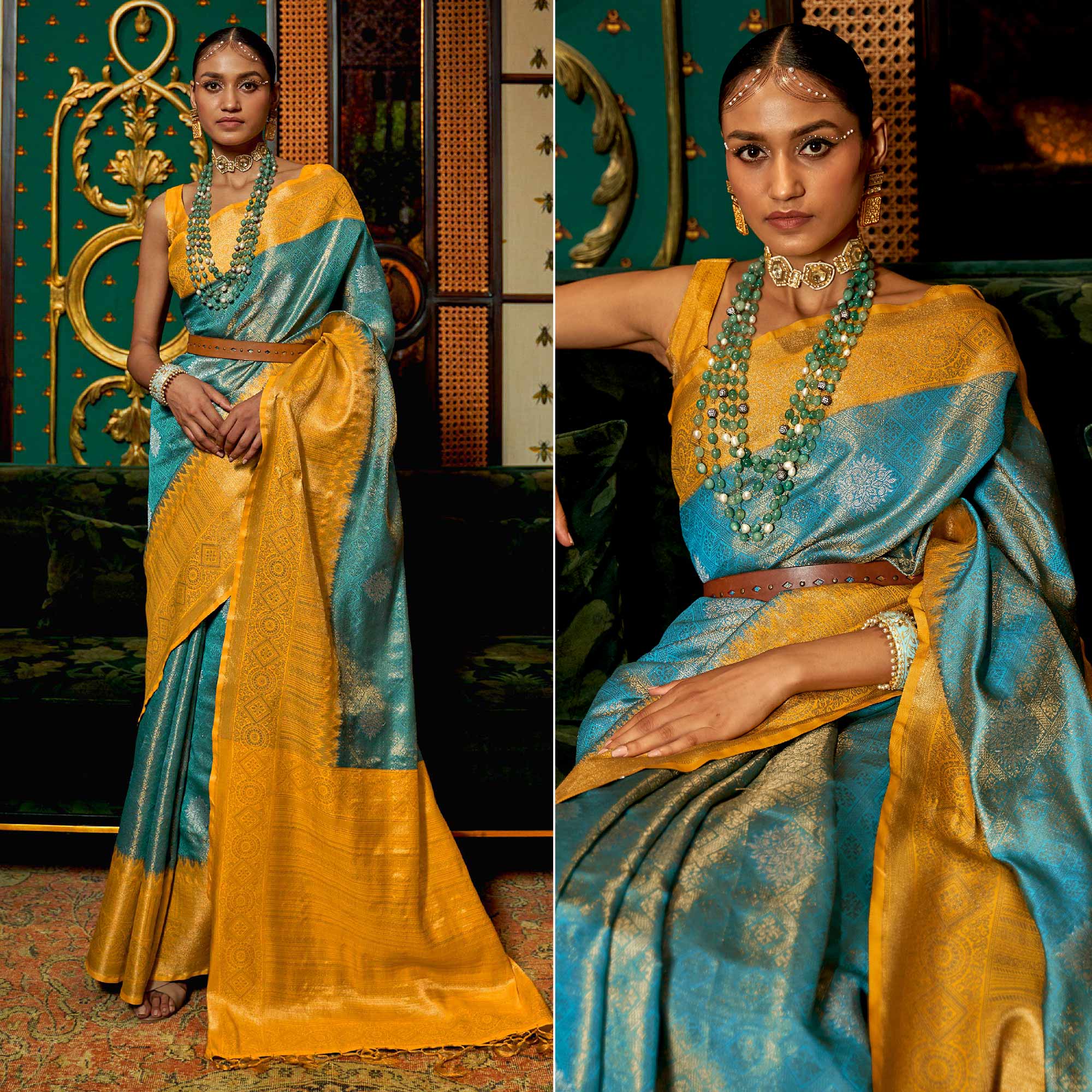 Sky Blue Woven Art Silk Saree With Tassels