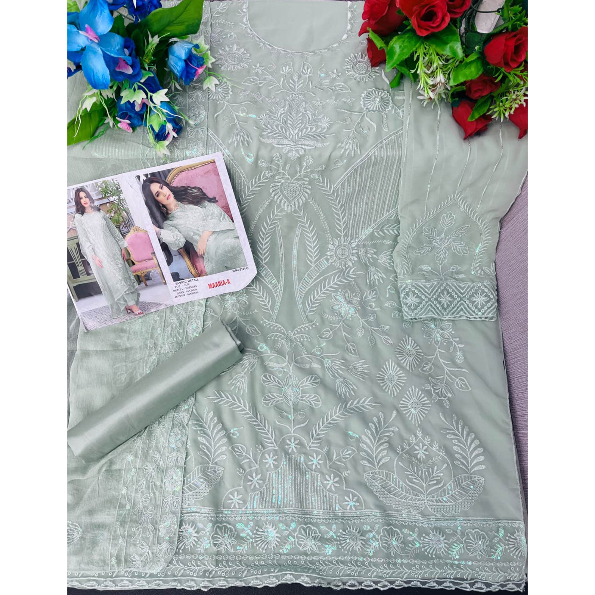 Pista Lucknowi Embroidered Georgette Pakistani Suit