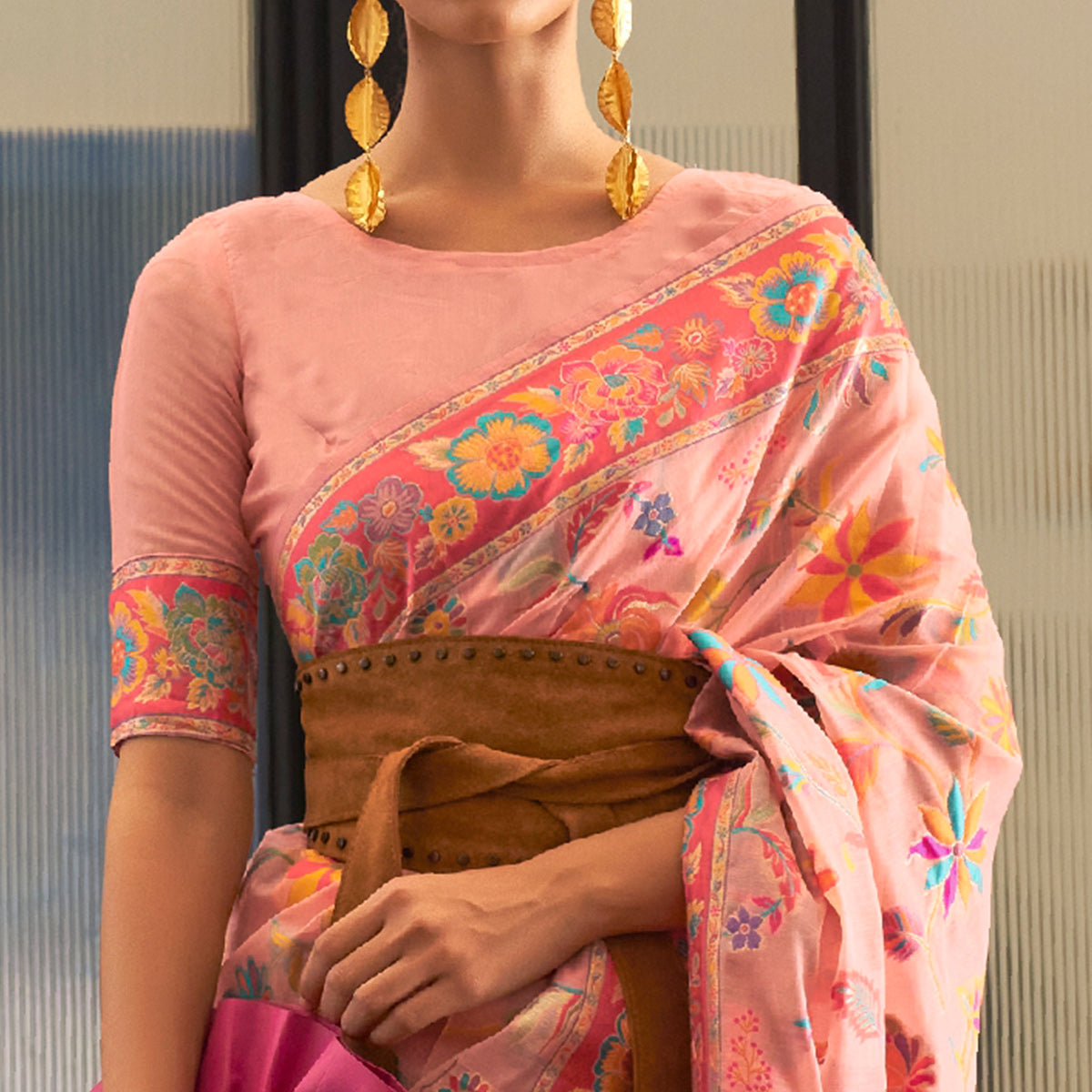Peach Floral Woven Modal Saree