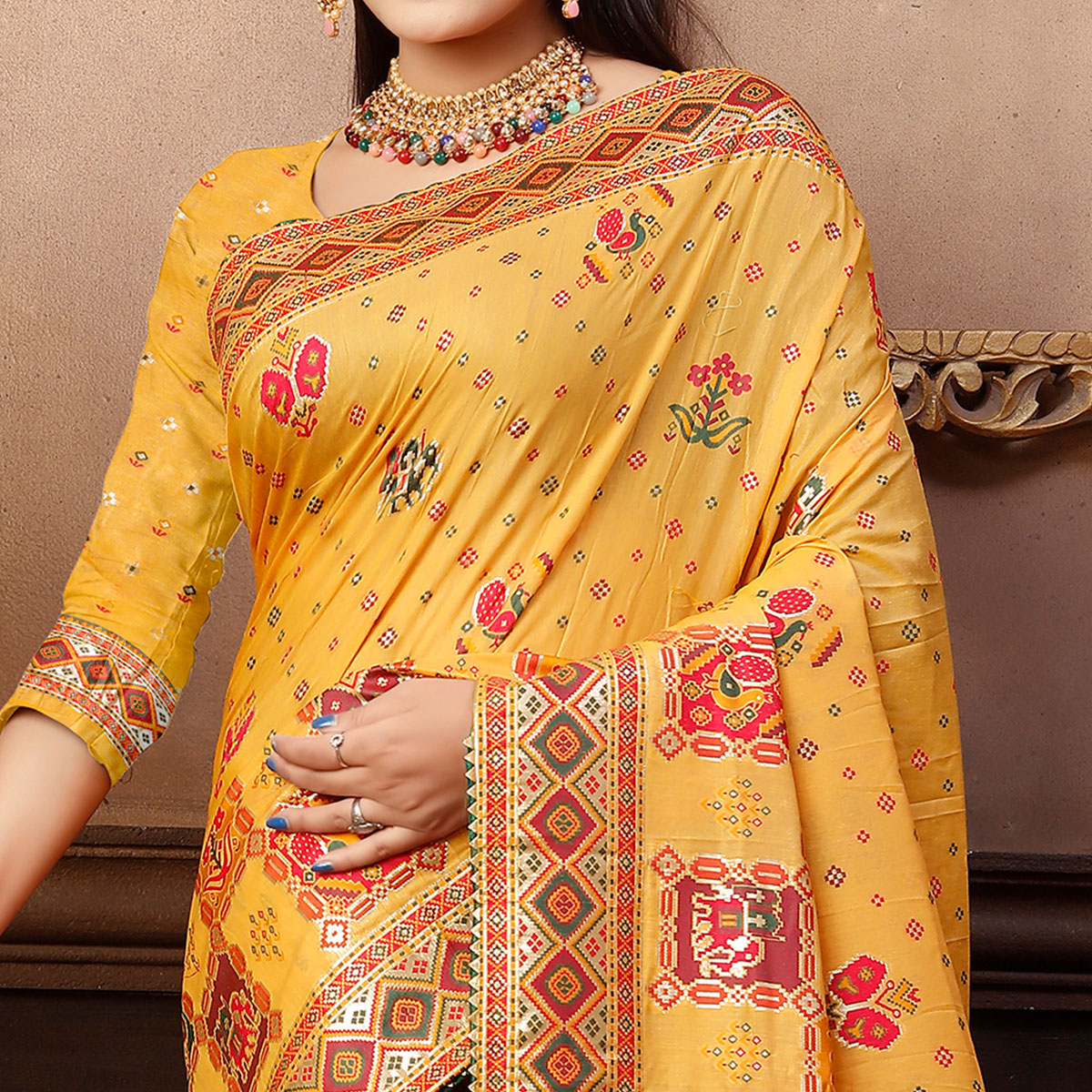 Yellow Woven With Gota Patti Work Pashmina Saree