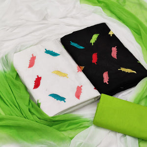 Dual Top White And Black Embroidered Cotton Blend Dress Material