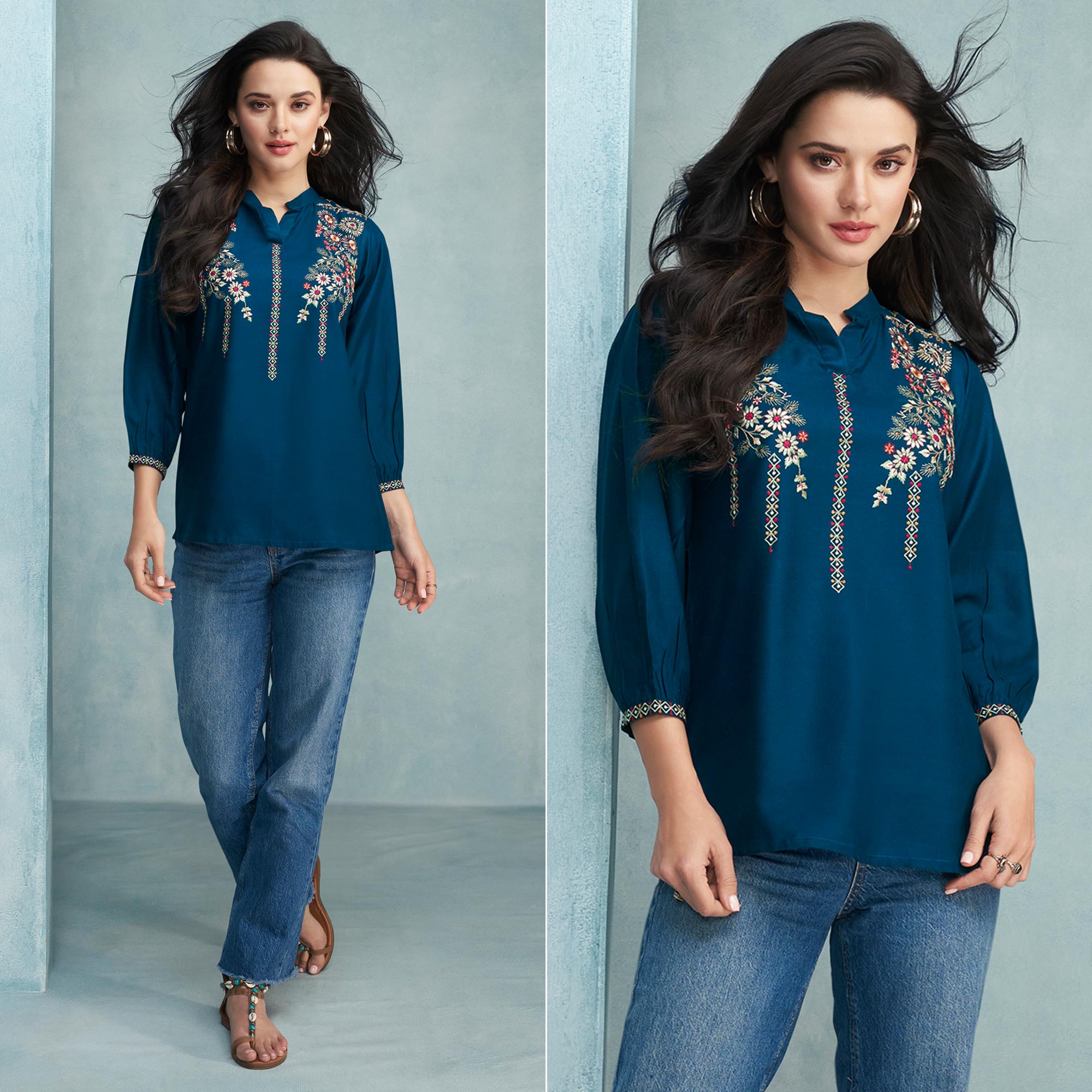 Morpich Floral Embroidered Rayon Top